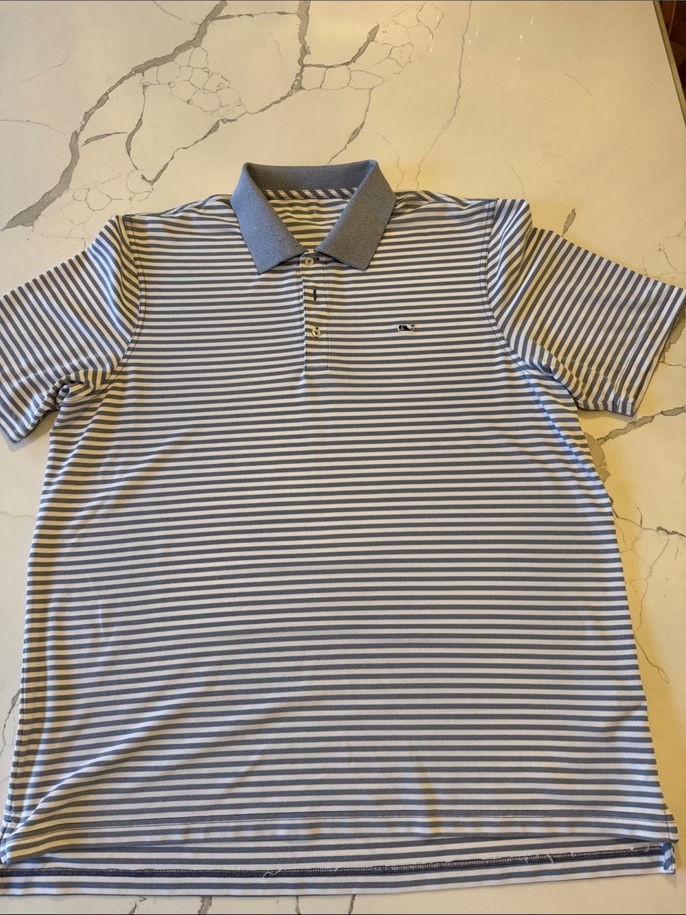 Vineyard Vines Slim Stripe Polo in Light Blue and White